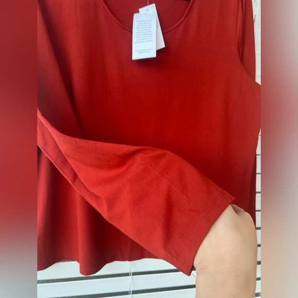 Eileen Fisher Top XL Light Weight Viscose Jersey Round Neck Tunic Red NWT Red - Picture 8 of 12